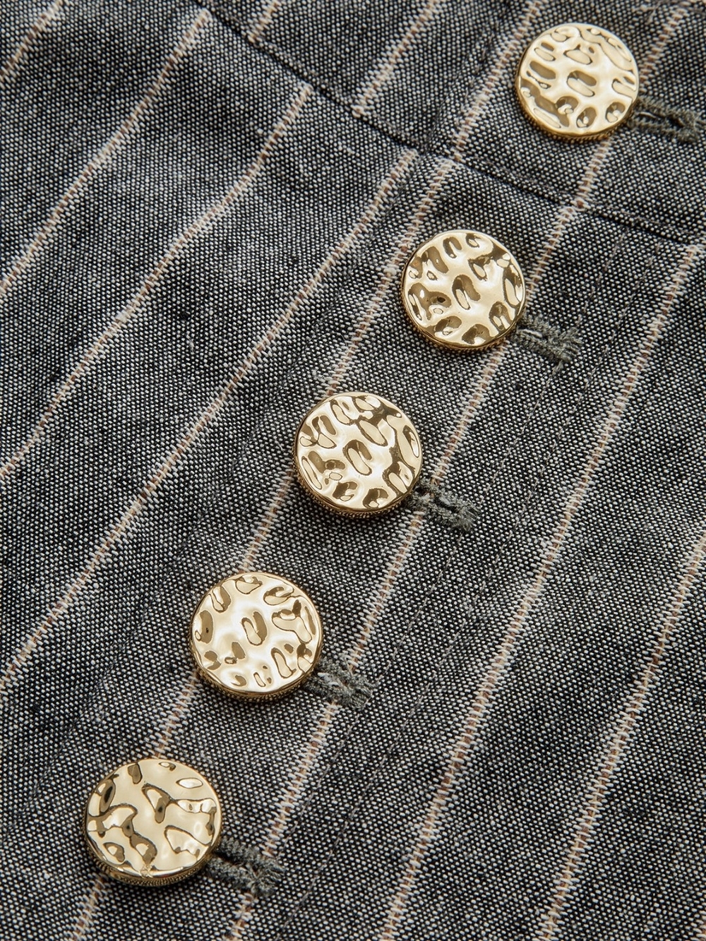 Commense Gray Pinstripe Wide-Leg Trousers with Gold Buttons - Picture 3 of 6